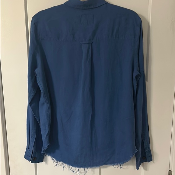 Rails Blue Button-Up Blouse with Patch Accents - Picture 9 of 11